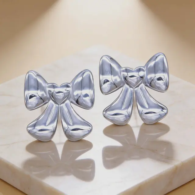 Silver Bow Stud Earrings