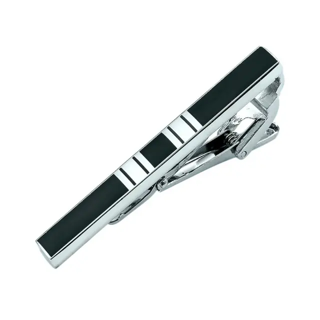 Ασημί Κλιπ Γραβάτας 6 cm με Σμάλτο – LGTC-207