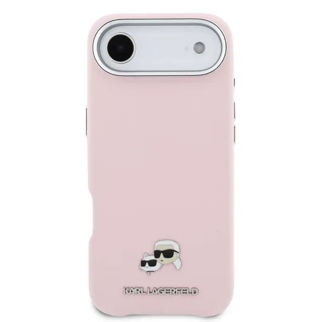 Karl Lagerfeld PU Karl and Choupette Heads Pins MagSafe Case for iPhone Air Pink 3