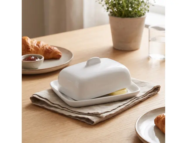 Δοχείο βουτύρου Excellent Houseware από πορσελάνη, με καπάκι και διαστάσεις 9.3x7.5x5cm - White 795880120