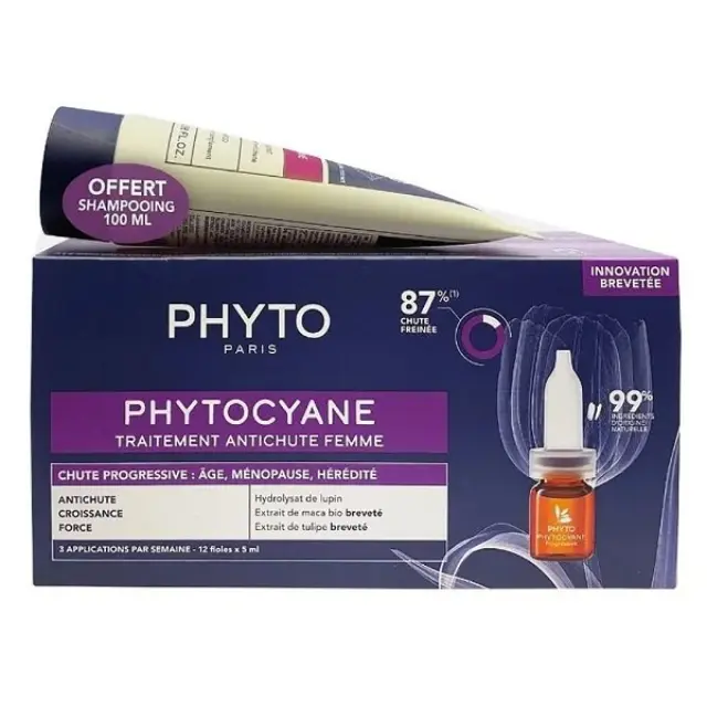 Phyto Phytocyane Promo Reactional Hair Loss Treatment for Women Αγωγή Αντιδραστικής Τριχόπτωσης για Γυναίκες, 12amps x 5ml & Δώρο Αναζωογονητικό Σαμπουάν, 100ml, 1σετ