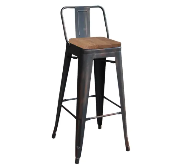 Σκαμπώ Bar RELIX Μέταλλο/Ξύλο Μαύρο/Δρυς Σκούρο Antique 44x44 H.100cm