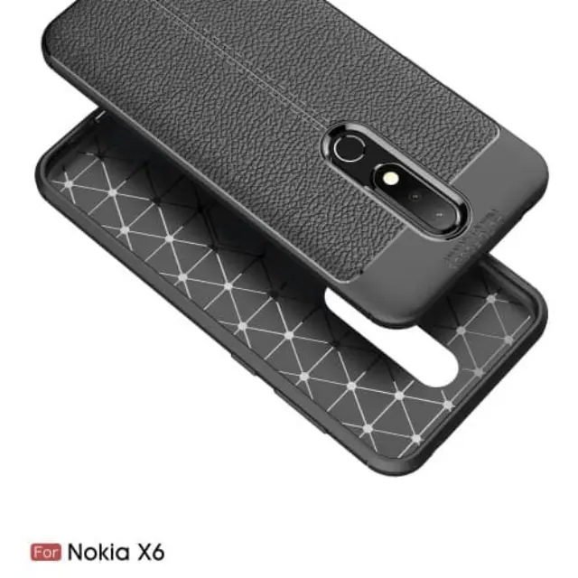OEM Carbon Case Κάλυμμα Πλάτης για Nokia 6.1 Plus leather like Μαύρο 2