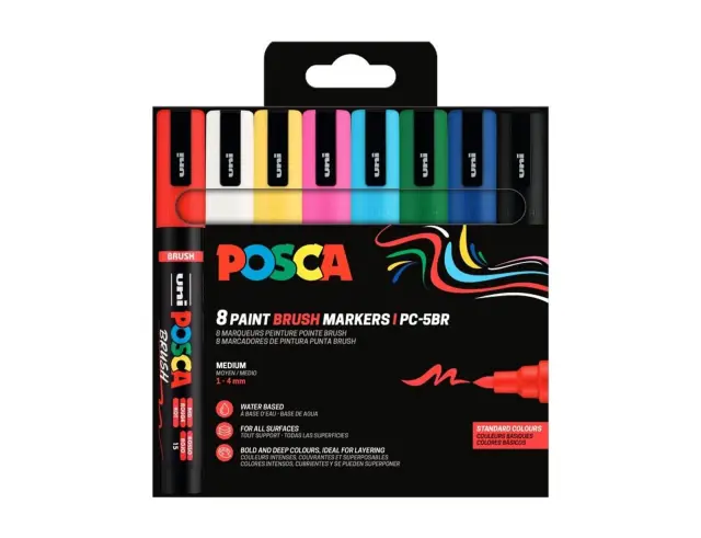 Μαρκαδόροι Σχεδίου Uni Posca PC-5BR Βasic Colors Medium με πάχος μύτης 1-4mm - 8 τεμάχιαPC-5BR 8P