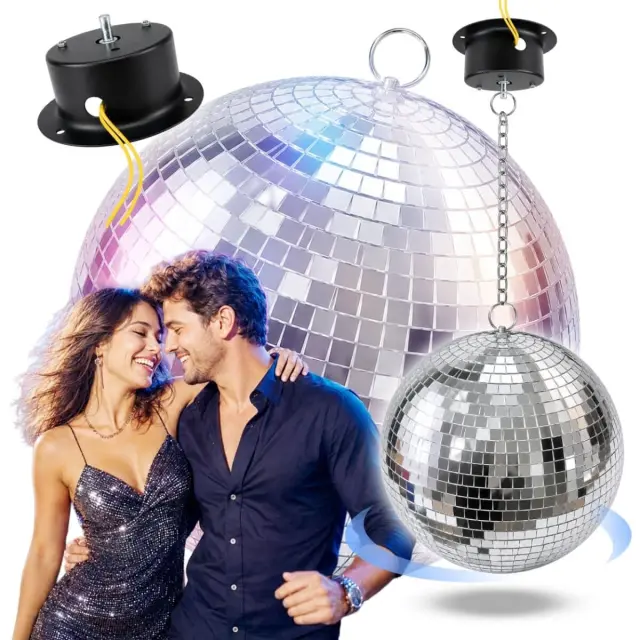 LIGHT4ME MBM 30 silver mirror disco ball 30 cm 1.5 rpm rotating motor hanging chain stage decoration