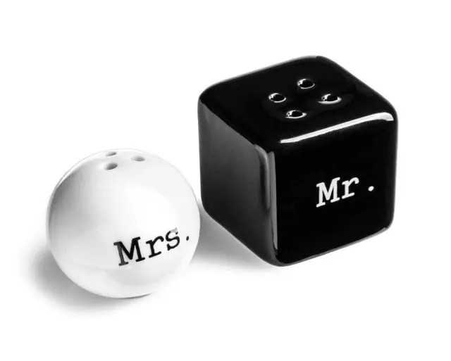 Κεραμικό Σετ Αλατοπίπερο Mr. & Mrs 2 Τεμάχια- Μαύρο/Άσπρο