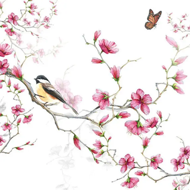 Χαρτοπετσέτα για Decoupage, Birds & Blossoms White 1 τεμ