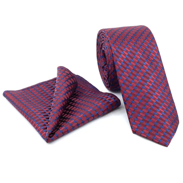 Γραβάτα Microfiber σε Κόκκινο Μοτίβο Σετ με Μαντηλάκι