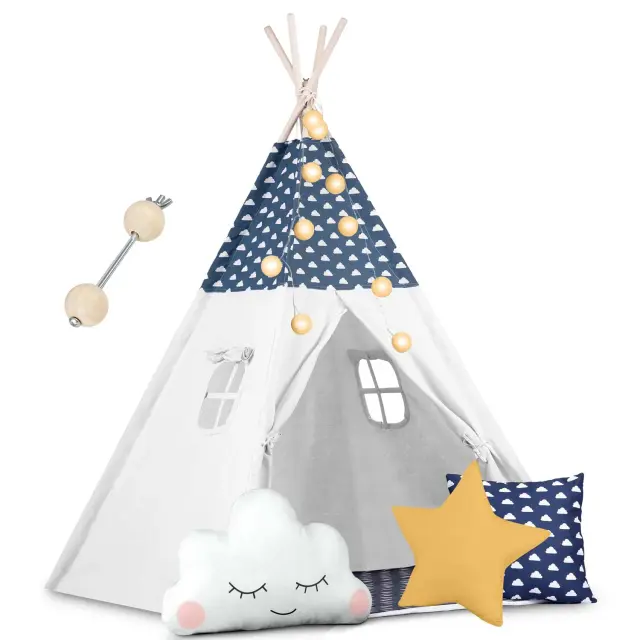 Nukido Παιδική σκηνή Teepee με φως σε Μπλε χρώμα "Συνεφάκια"120x120x165cm
