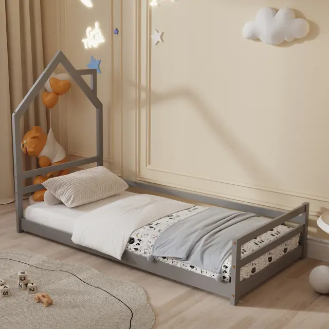ΚΡΕΒΑΤΙ ΠΑΙΔΙΚΟ FB9676.05 τ.MONTESSORI ΞΥΛΟ ΠΕΥΚΟ ΓΚΡΙ- 190x90εκ 2