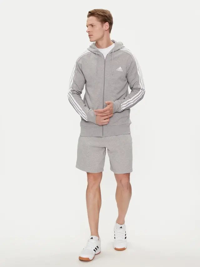 Adidas Essentials 3-Stripes Ανδρική Ζακέτα Fleece με Κουκούλα και Φερμουάρ Γκρι IJ6479 - ΓΚΡΙ - XL 2