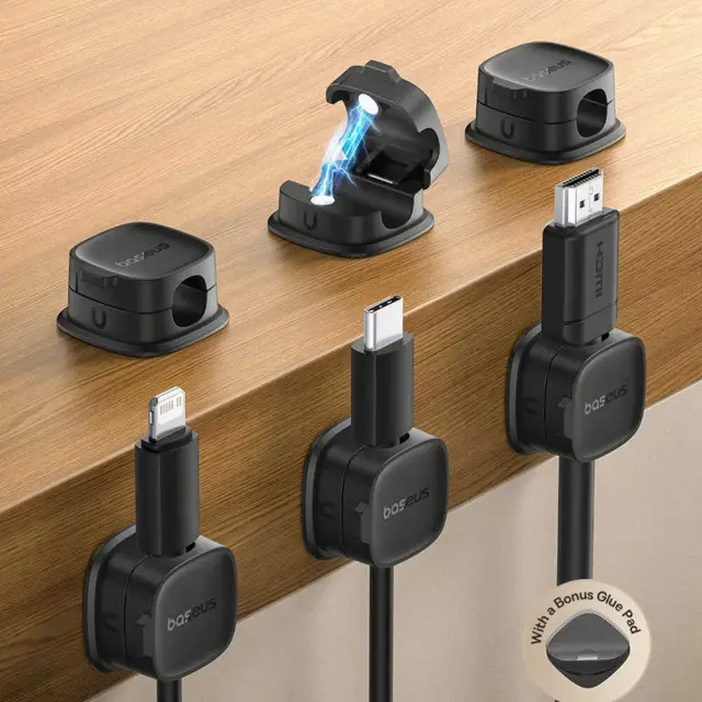 Baseus - Cable Organizer Lite Series Magnetic (B01331106111-00) - 3 Pack Pieces, 3M Adhesive - Black 2