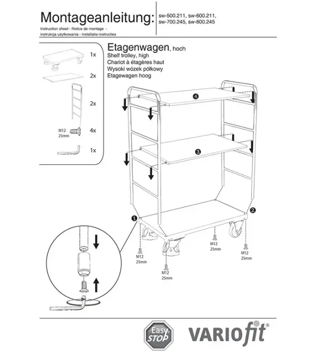 Variofit sw-500.211 Τρόλεϊ Μεταφοράς 3 Επιπέδων για Φορτίο Βάρους ως 250kg 2