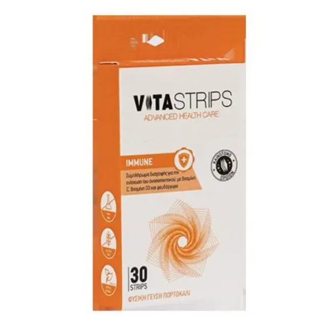 Vitastrips Immune Συμπλήρωμα Διατροφής για το Ανοσοποιητικό με Φυσική Γεύση Πορτοκάλι 30 τμχ 3