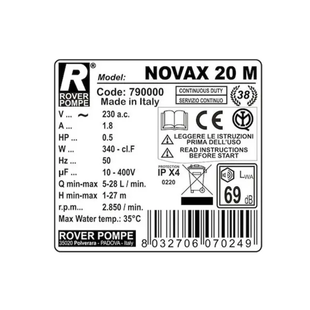 Rover Pompe Novax 20 M Αντλία μετάγγισης με ιπποδύναμη 0.5HP ανοξείδωτη / 102835 2