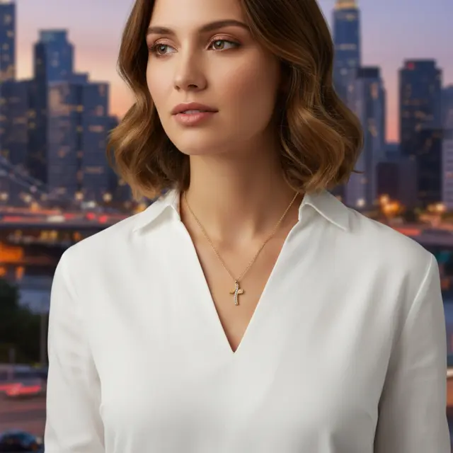 Ατσάλινο Κολιέ Σταυρός με Στρας – Stainless Steel Cross Necklace A31113 2