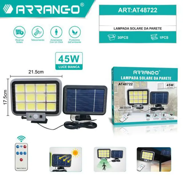 Arrango Στεγανό Ηλιακό Φωτιστικό 45W με Ανιχνευτή Κίνησης και Αισθητήρα Φωτός Γκρι AT48722 3