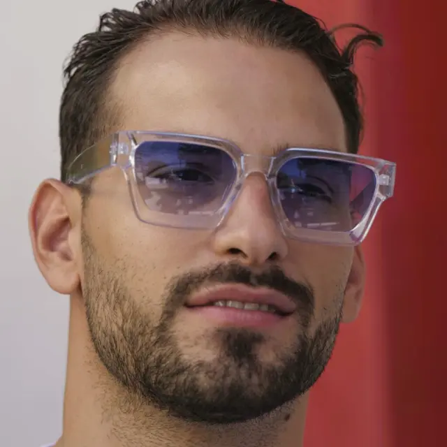 Ghetto Square Luxury Retro Sunglasses Clear/Blue Frame Unisex 3
