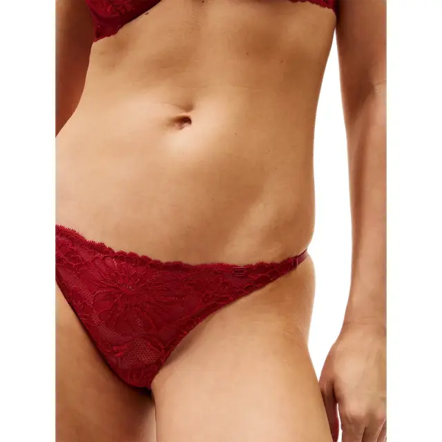 Tommy Hilfiger Γυναικείο String Metallic Thread Floral Lace Tanga, Χρώμα Rouge 3