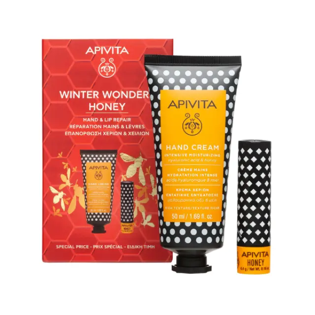 Apivita Winter Wonders Honey Κρέμα Χεριών Εντατικής Ενυδάτωσης 50ml & Lip Care Μέλι