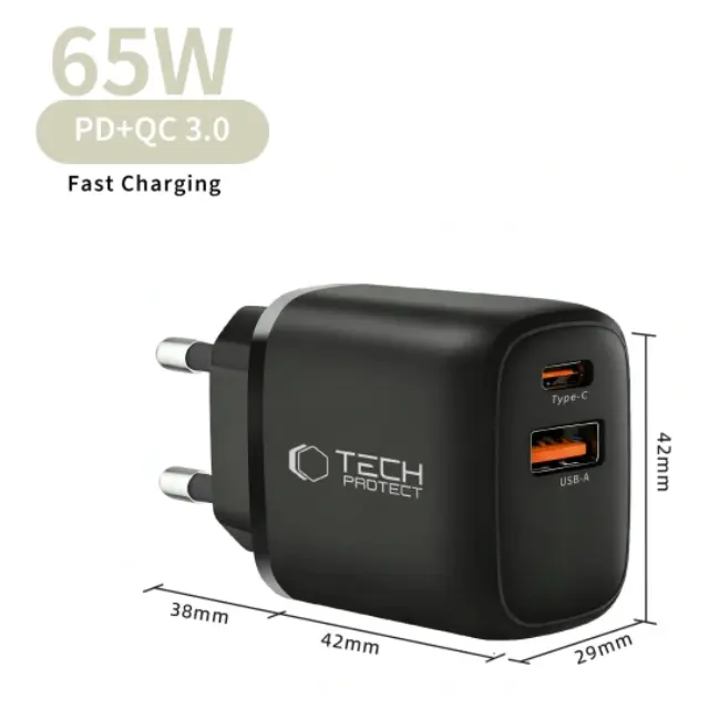 Tech-protect Nca65w-gan 2-port Network Charger Pd 65w / Qc3.0 Black 3