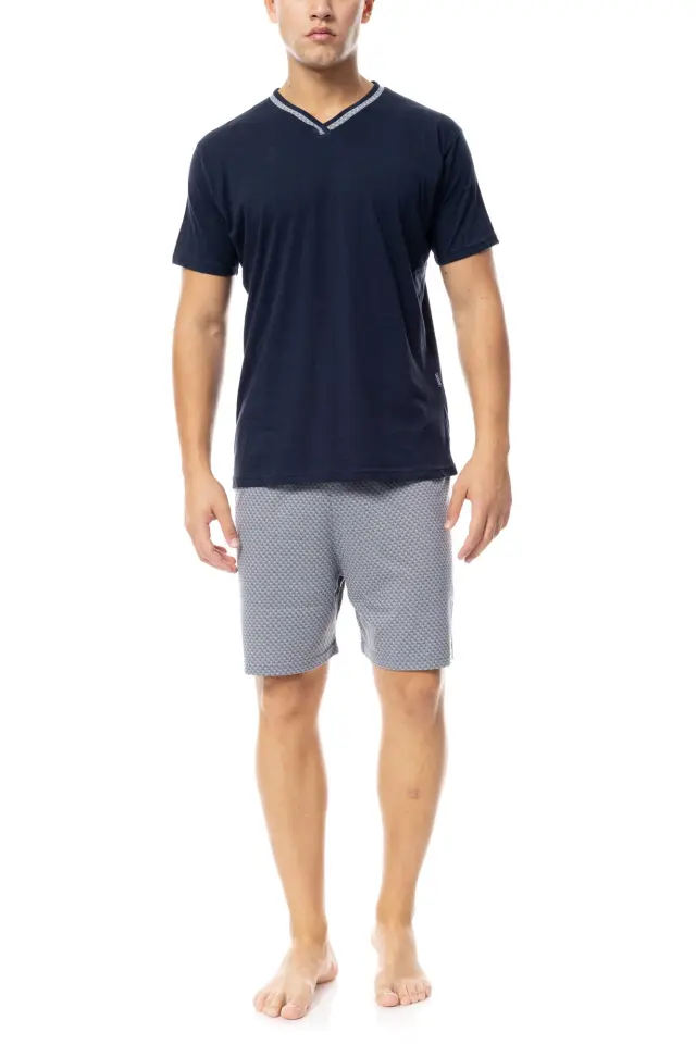 S-M543 - Yacht Blue - PYJAMA V-NECK GREY BICYCLE - L