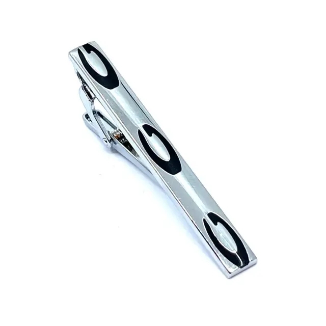 Ασημί Μαύρο Κλιπ Γραβάτας 5,5 cm με Σμάλτο – LGTC/5.5-17