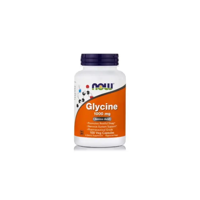 Now Foods Glycine 1000mg Συμπλήρωμα Διατροφής που Συμβάλει στην Παραγωγή Ενέργειας στον Οργανισμό 100 caps