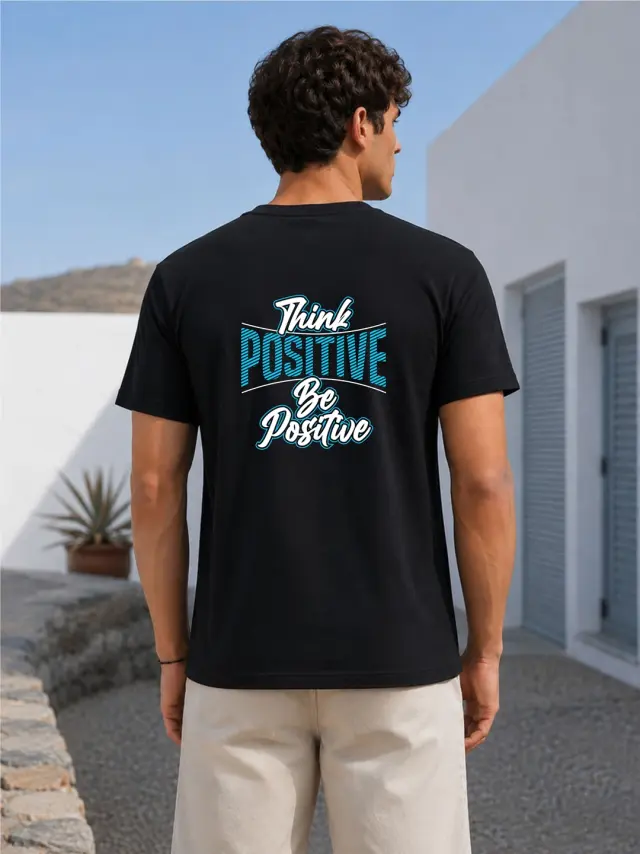 T-shirt Noshame® Μαύρο με τύπωμα Think Positive Be Positive - 3026086 - XXL