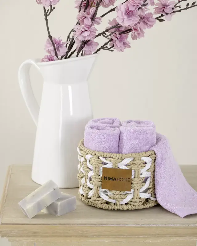 Καλαθάκι με σετ λαβέτες Bamboo Calm - Pink Ροζ, Λιλά Σετ Λαβέτες (5 x 25x25)