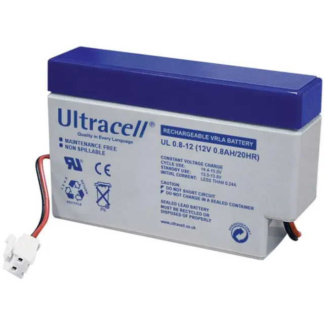 Μπαταρία μολύβδου 12V 0.8Ah Διαστάσεις: - Μήκος: 96mm - Πλάτος: 25mm - Ύψος: 62mm - Τύπος Terminal: AMP/JST