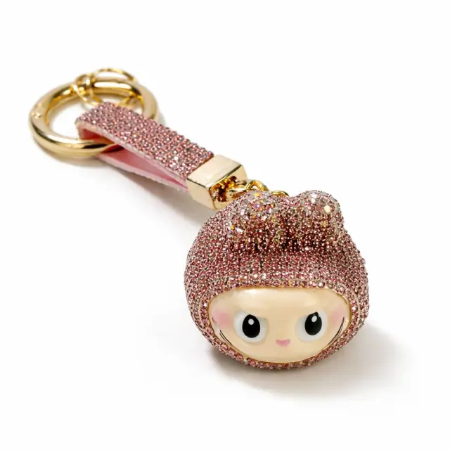 Ghetto Sparkly Labubu Keychain with Rhinestones | Gold Pink Tone Key Charm 2