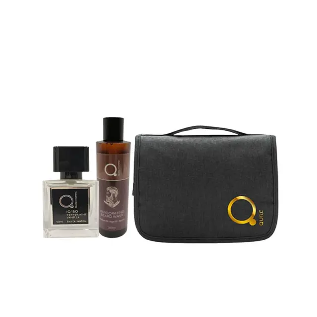 Qure Homme eau de parfum Peppermint Vanilla 50ml + Invigorating Beard Wash 200ml (Set) & Δώρο Τσαντάκι Νεσεσέρ Μαύρο
