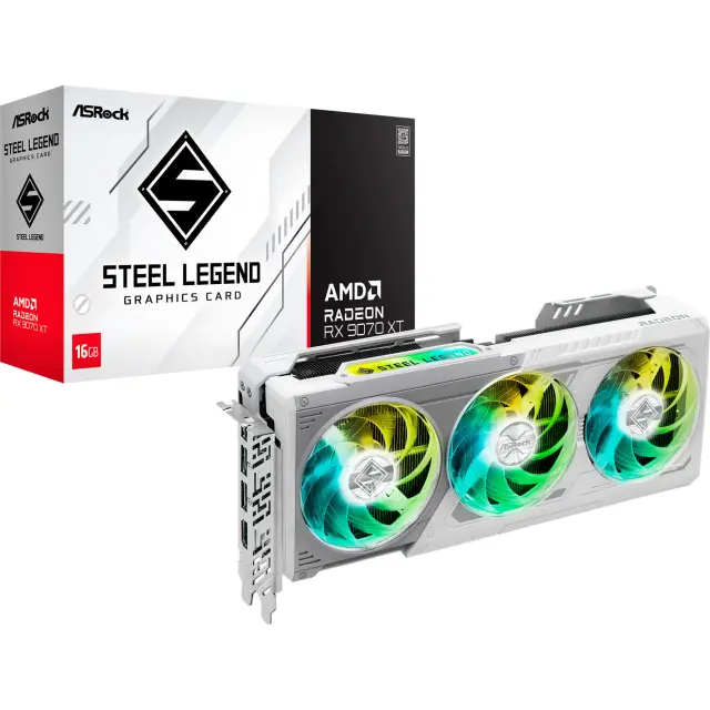 Asrock Radeon RX 9070 XT Steel Legend 16GB (white, RDNA4, GDDR6, 3x DisplayPort, 1x HDMI 2.1)