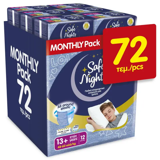 Babylino Safe Nights Kids Pants Boy 13+ ετών 48-60kgr Monthly Pack 72τεμ (6*12τεμ)