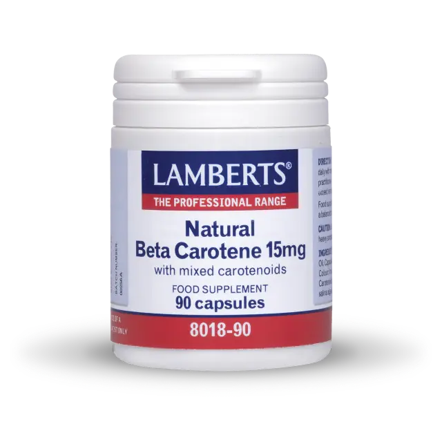 LAMBERTS Natural Beta Carotene 15MG Βοηθάει το Σώμα μας να Καταστρέψει τις Επιβλαβείς Ελεύθερες Ρίζες, 90caps