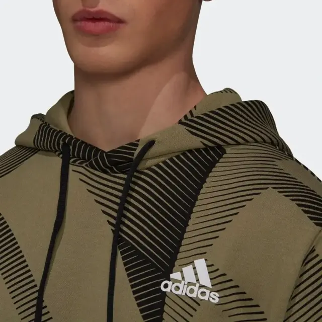 adidas Sportswear Three Bar Graphics Hoodie (H18410-Olive) - Λαδί - S 3