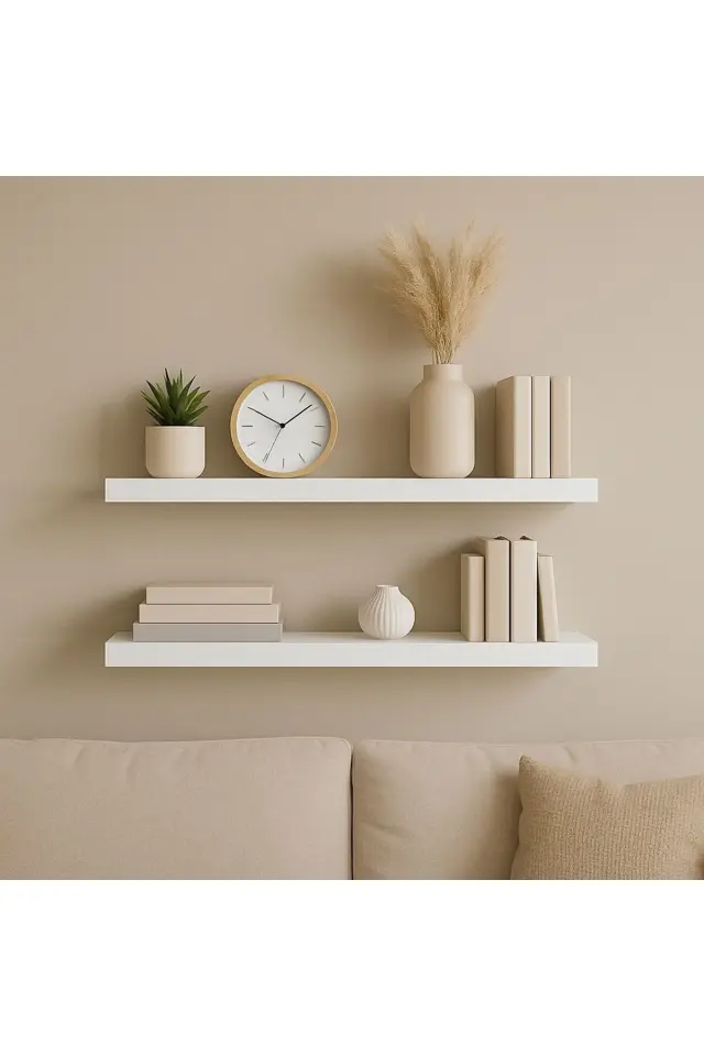 Stewehome Σετ 2 τεμαχίων μοντέρνων ραφιών MDF 18 mm για αποθήκευση Λευκό 80x15x15 cm