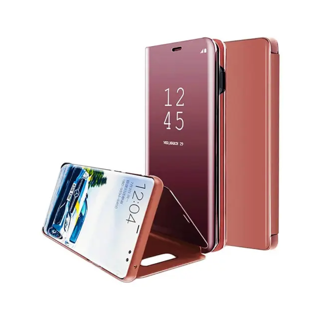 Clear View Mirror Stand Book Case Huawei Y6 2019 Rose Gold 2