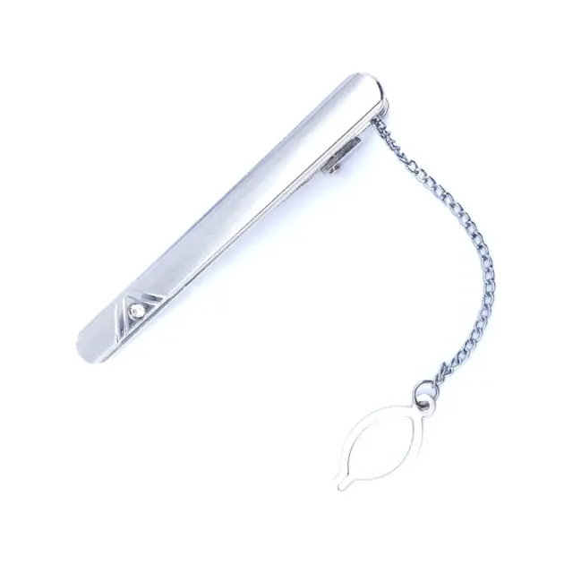Ασημί Κλιπ Γραβάτας 6 cm με Αλυσίδα – LGTC-M49