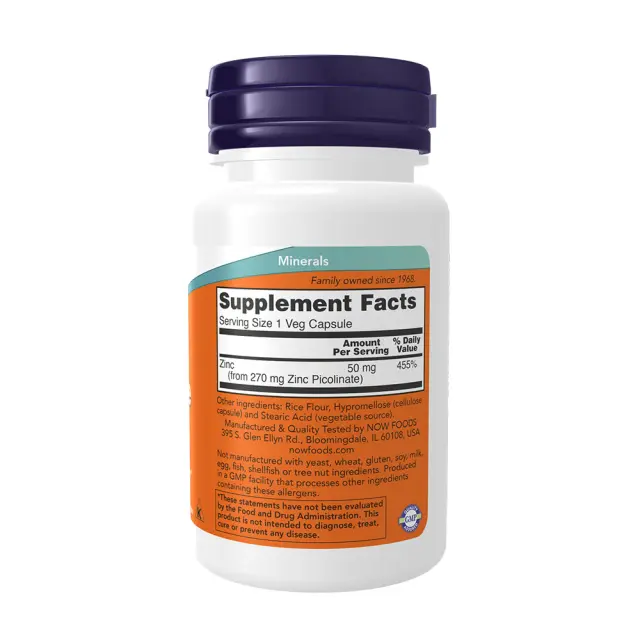 Now Foods Zinc Picolinate 50mg 60 φυτικές κάψουλες 2