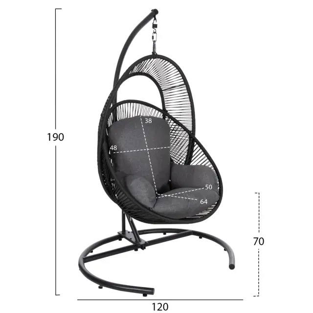 ΚΡΕΜΑΣΤΗ ΦΩΛΙΑ FB96083 ΜΑΥΡΟ ΜΕΤΑΛΛΟ ΚΑΙ ΣΥΝΘ.RATTAN-ΓΚΡΙ ΜΑΞΙΛΑΡΙ 120x110x190Υ 2