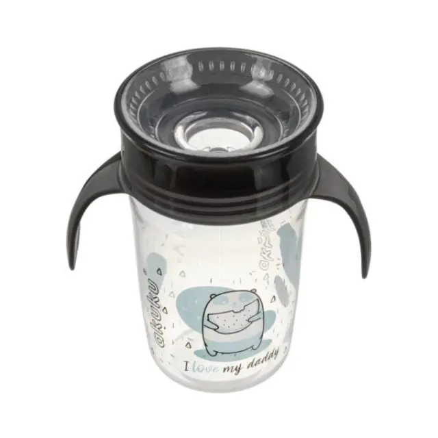 Akuku Εκπαιδευτικό Ποτηράκι 360° 240 ml με Χερούλια Black