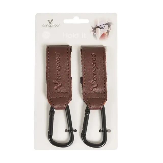 Cangaroo Hold It Γάντζοι Καροτσιού από PU Δέρμα 2τμχ Dark Brown 3