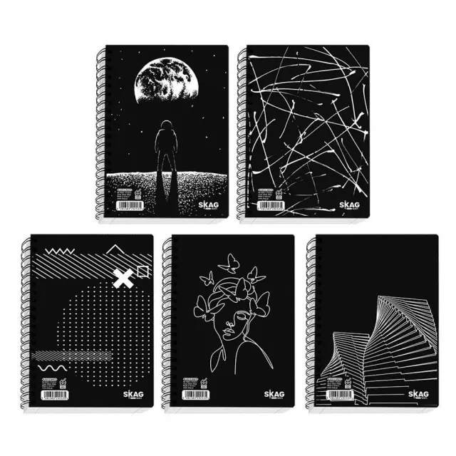 Skag Σπιράλ Τετράδιο Ριγέ Β5 3 Θεμάτων Black & White Μαύρο (Διάφορα Σχέδια)/ 292535 (Skag)