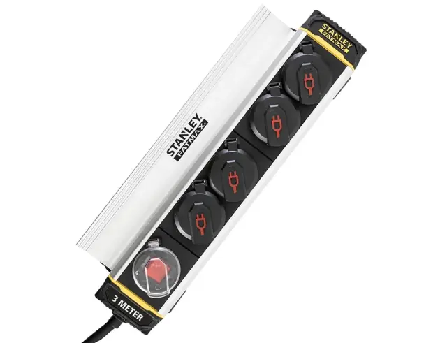 Πολύπριζο εξωτερικού χώρου Stanley FatMax - 4x Schuko - Με Διακόπτη On/Off - Καλώδιο 3m - Mαύρο/Γκρι 3