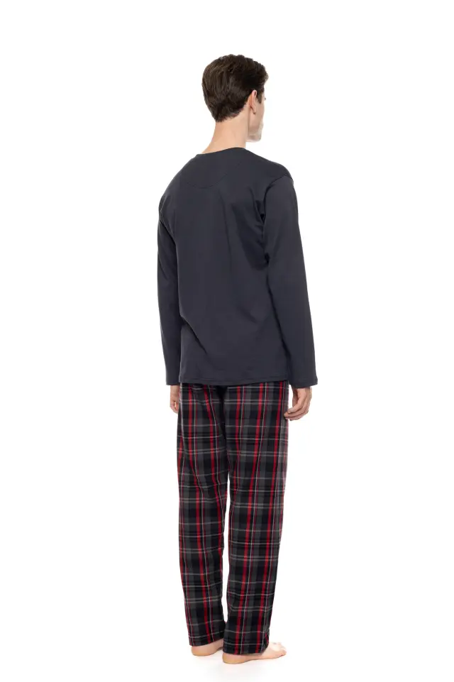 Ulisse Oxford Grey Plaid σετ ανδρική χειμερινή πυτζάμα W-M821-1 2