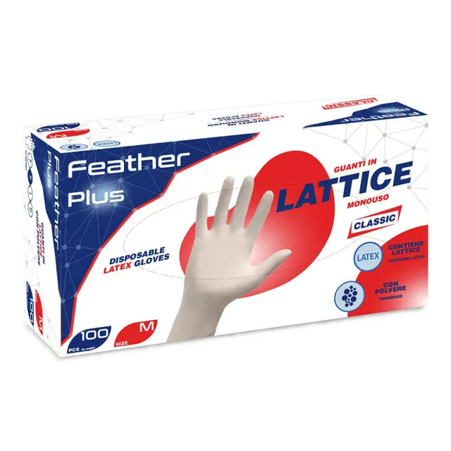 ΓΑΝΤΙΑ LATEX ΙΤΑΛΙΑΣ FEATHER PLUS ΛΕΥΚΑ ΜΙΑΣ ΧΡΗΣΕΩΣ ΜΕ ΠΟΥΔΡΑ (ΠΑΚΕΤΟ 100TΜΧ) EXTRA LARGE