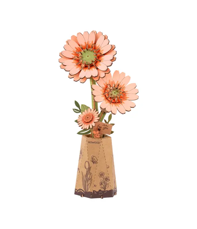 Robotime Wooden Bloom Craft Light Orange Gerbera Daisy TW111