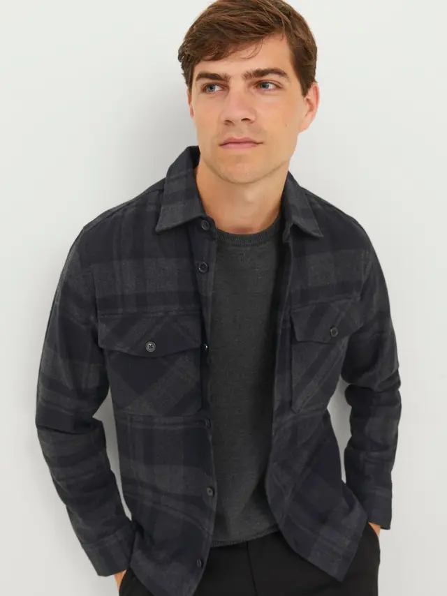 JPRROY CHECK OVERSHIRT L/S SN dark grey melange - S 2